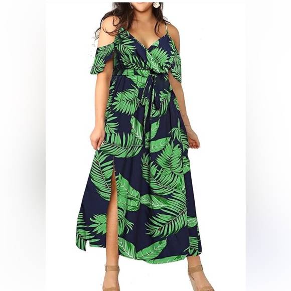 💚Green Tiered Puff-Sleeve All-Day Midi Swing Dress💚 - Picture 1 of 2